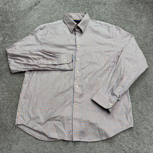 Egara Modern Fit Stretch Non Iron Flannel Shirt Men Large Blue Orange Plaid NWOT - Picture 1 of 14